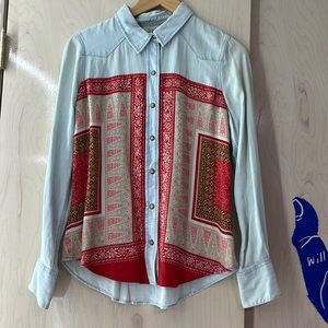Lucky Brand Soft Denim Red Print Button Down